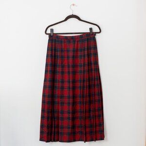Vintage Pleated Midi Skirt Red Tartan Size 10 Medium Pendleton